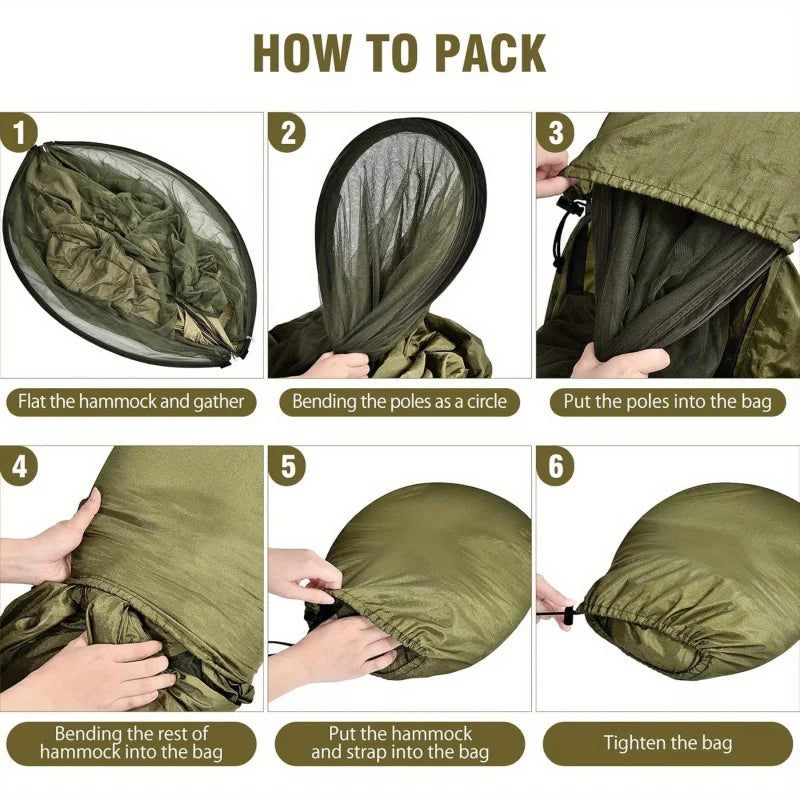Camping Hammock with Mosquito Net Dark Green Ultralight 210T Parachute Nylon 200kg Load