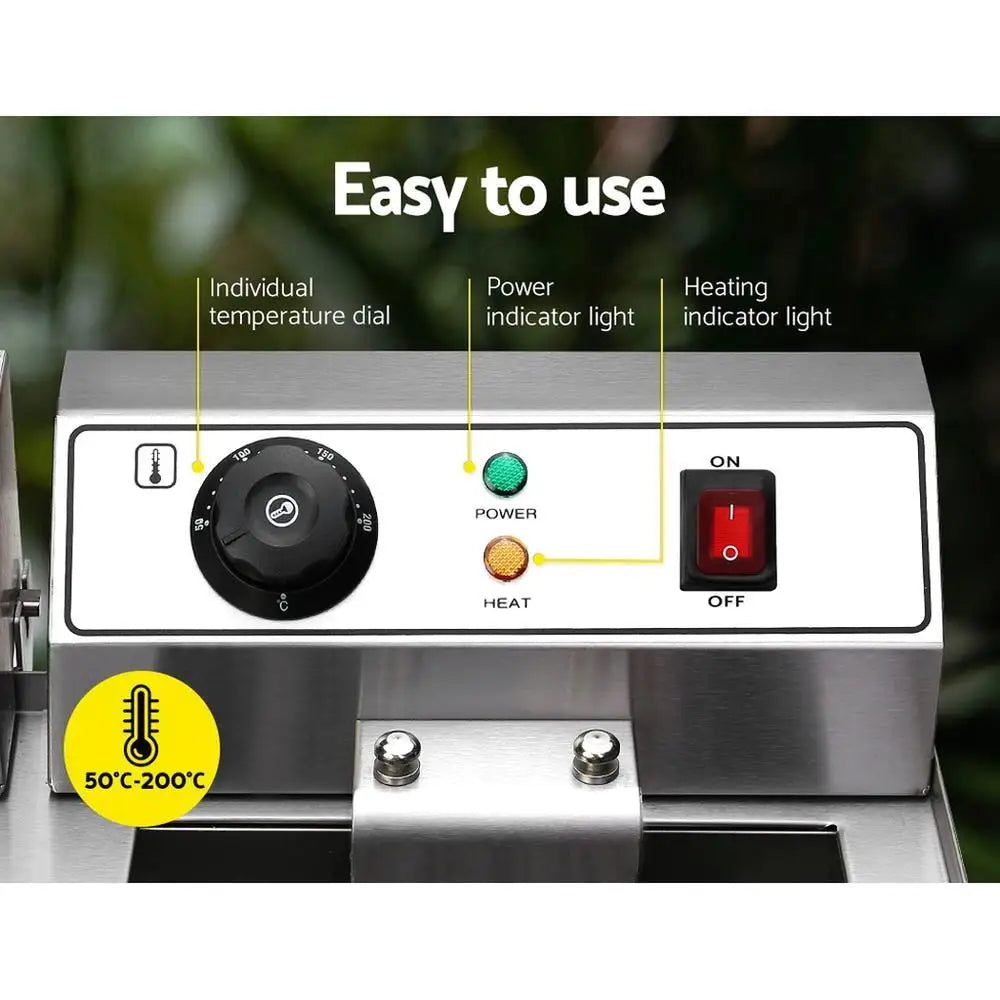 20L Commercial Electric Deep Fryer 6000W Double Basket Stainless Steel Oil Tap Frying Machine Kitchen AU Plug 57×62×34cm