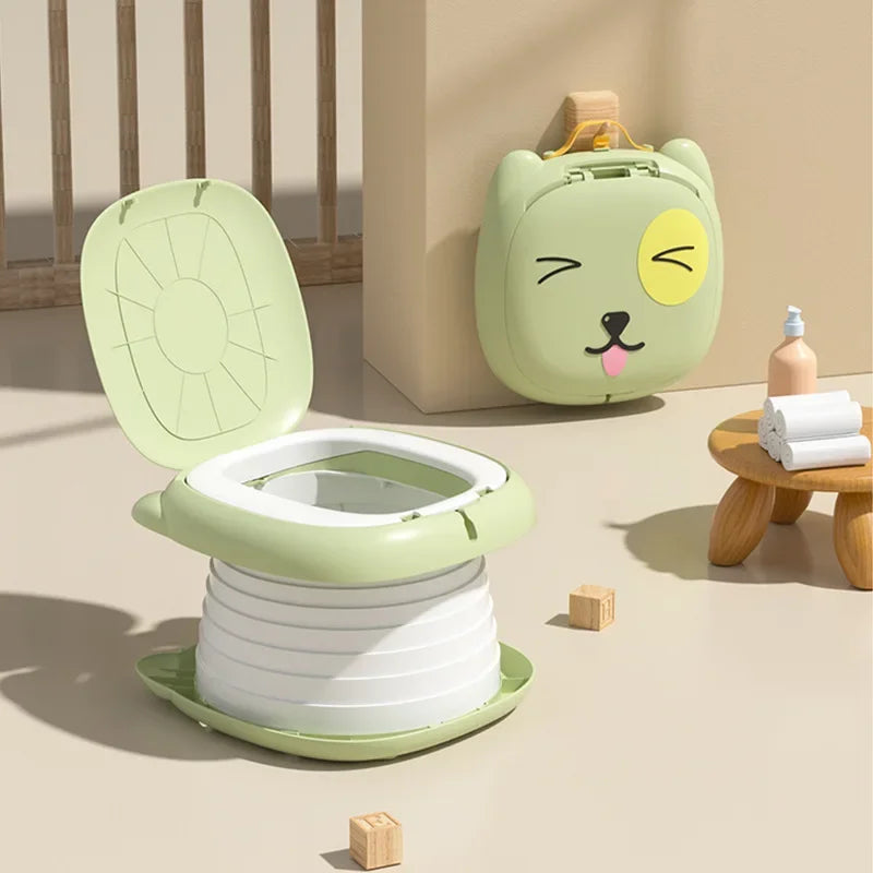 Portable Toddler Potty Training Toilet Foldable Travel Potty Seat for Baby Kids Car Camping Indoor Outdoor Bathroom Green 17cm