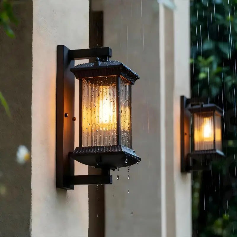 Outdoor LED Wall Light Black 9W IP65 Waterproof Aluminum Vintage Striped or Minimalist Frosted