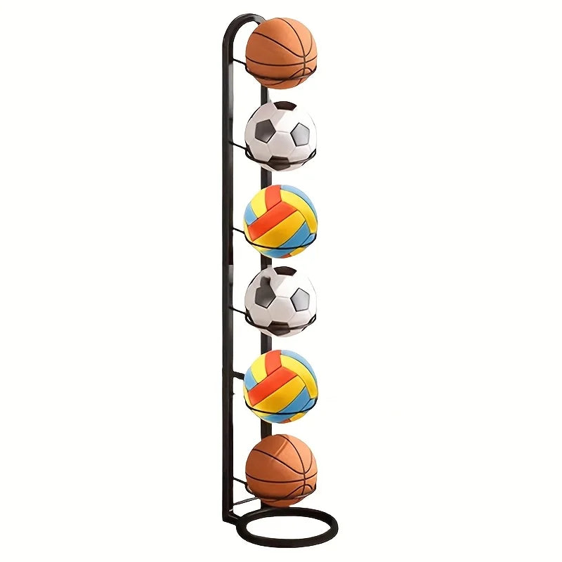 1PC 6 Tier Metal Sports Ball Storage Rack Organizer Basketball Football Equipment Holder Shelf Black 141.5 × 24cm