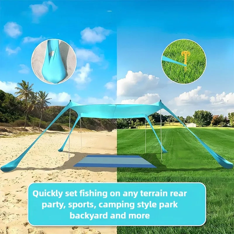 Blue Beach Tent Sun Shelter Beach Canopy Sun shelter With 4 Sandbags Portable Easy-Setup Canopy 3x3m