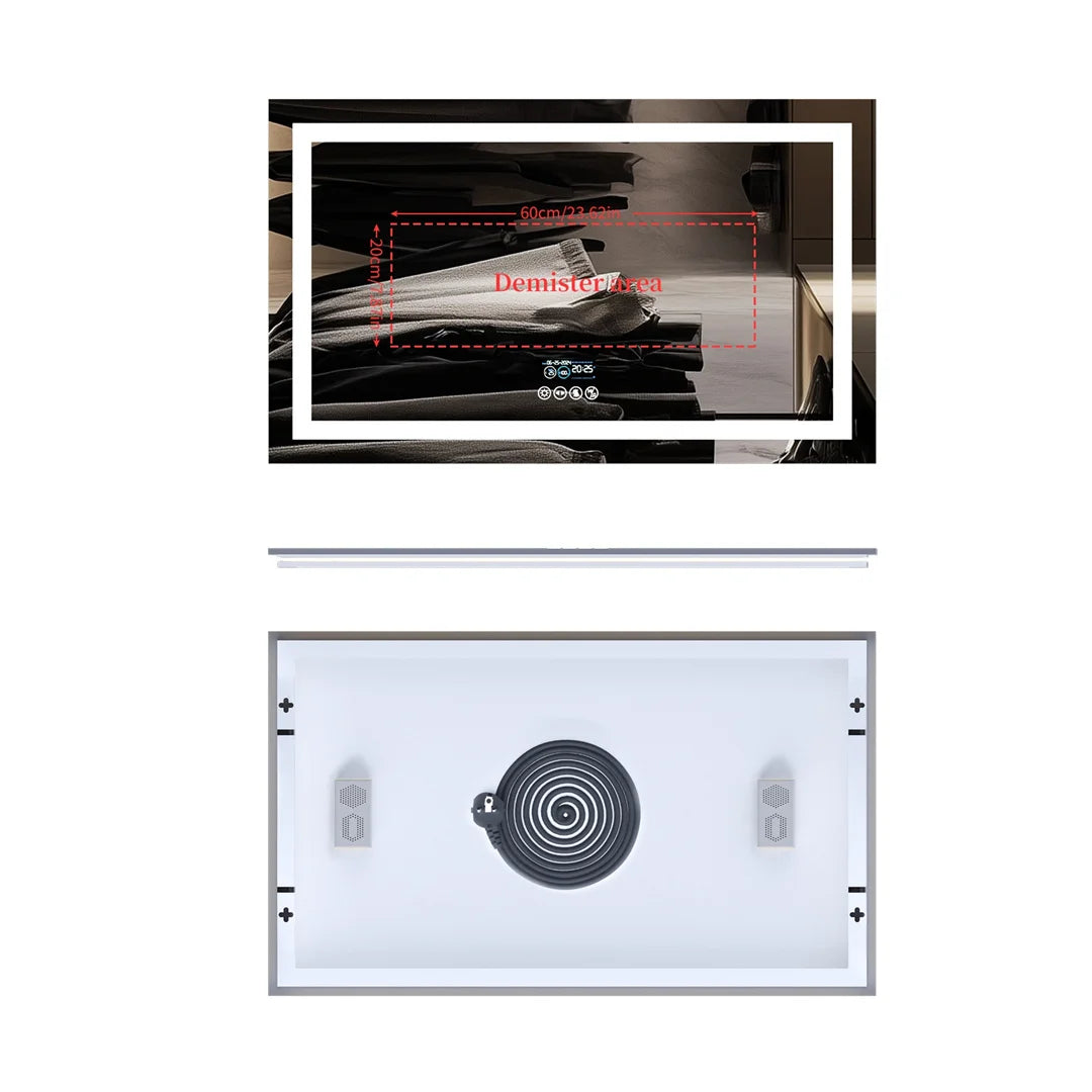 Illuminated LED Bathroom Mirror 100x60cm Silver with Bluetooth Speaker Anti Fog 3 Color Modes Wall Mounted Vanity Mirror
