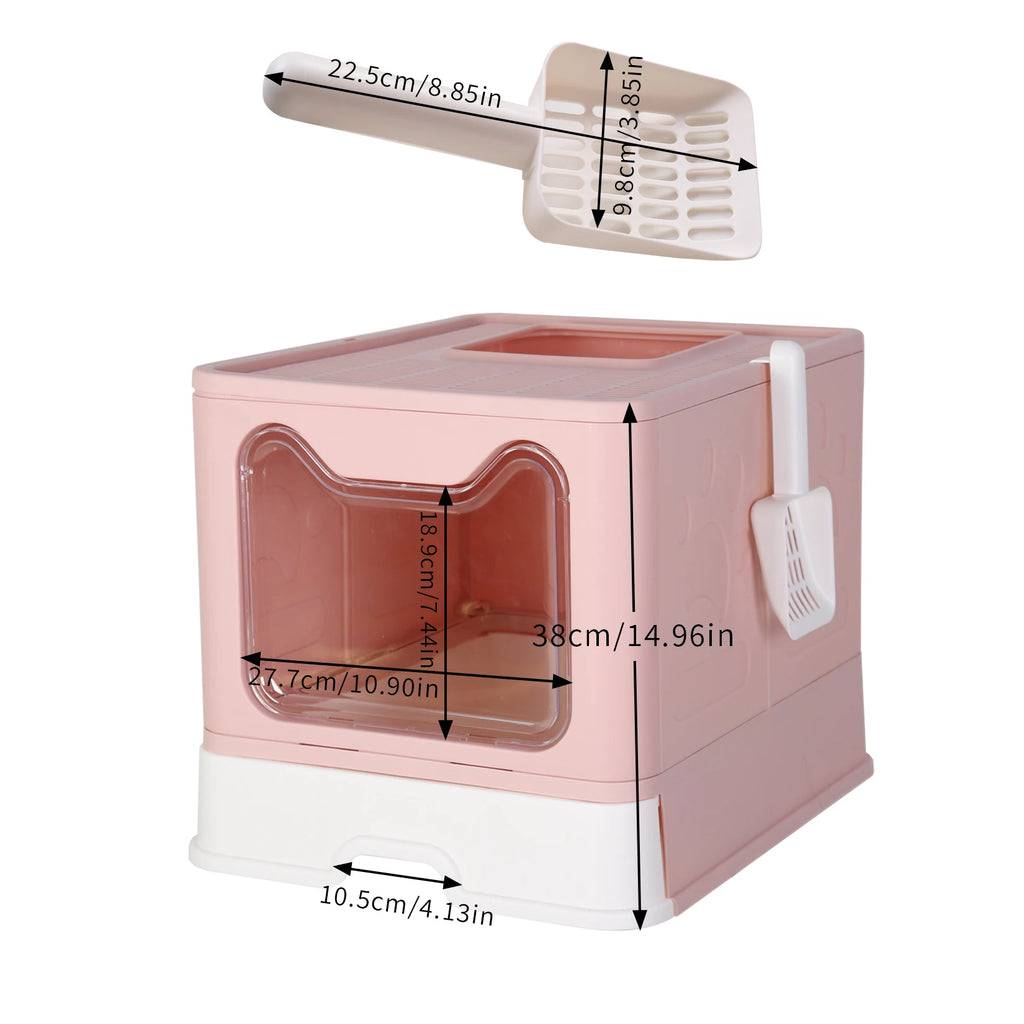 Cat Litter Box Enclosure 41x50.8x38.6cm with Scoop Drawer Portable Covered Cat House Pink