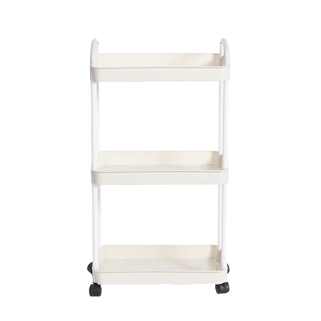 3 Tier Rolling Storage Cart Multi Layer Organizer Rack with Wheels Kitchen Bathroom Bedroom Storage Shelf White 36 × 23.5 × 66cm