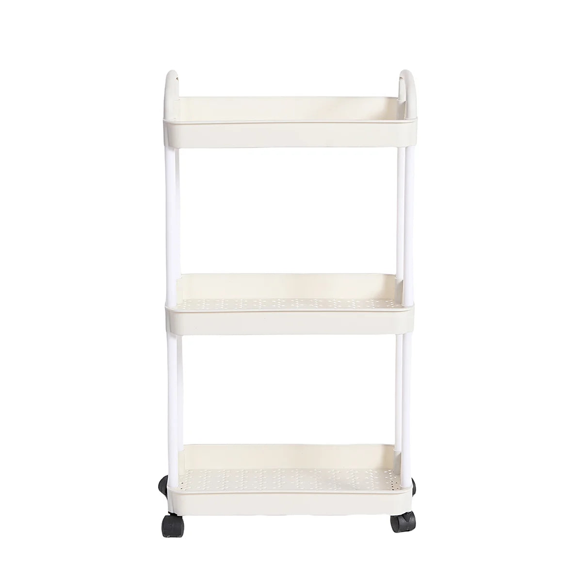 3 Tier Rolling Storage Cart Multi Layer Organizer Rack with Wheels Kitchen Bathroom Bedroom Storage Shelf White 36 × 23.5 × 66cm