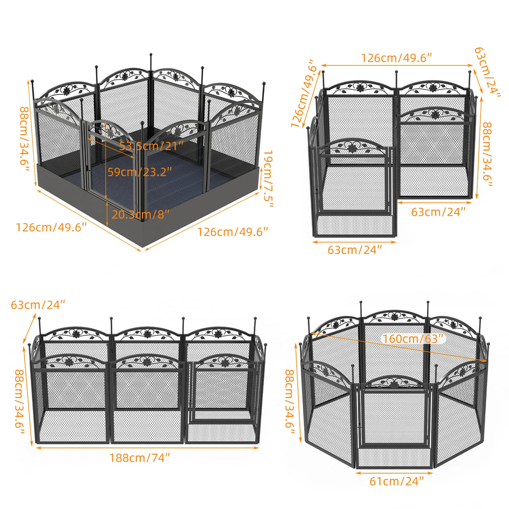 Heavy Duty Dog Playpen 8 Panel 126x126x88cm Metal Fence with Waterproof Pad Indoor Outdoor Puppy Enclosure