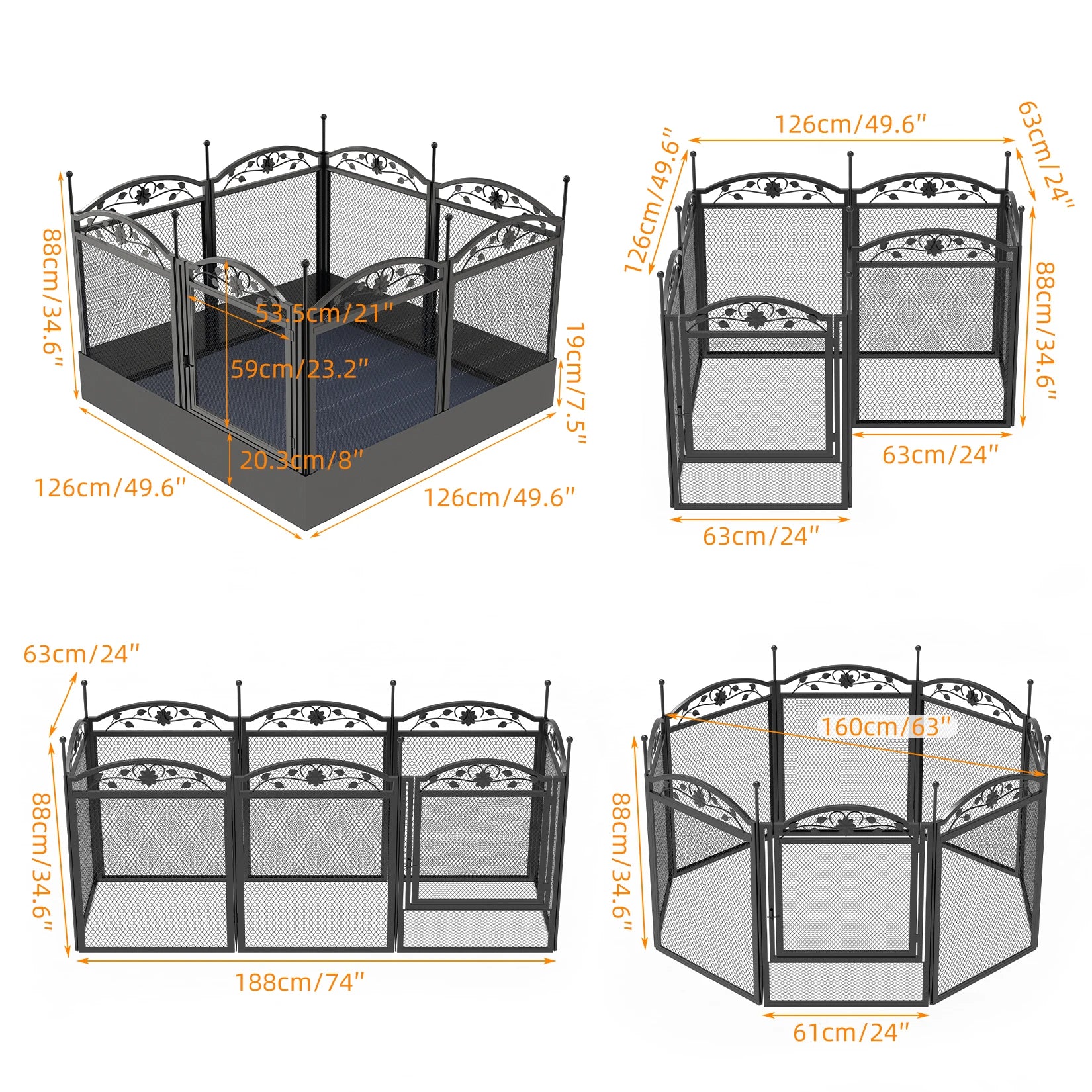 Heavy Duty Dog Playpen 8 Panel 126x126x88cm Metal Fence with Waterproof Pad Indoor Outdoor Puppy Enclosure