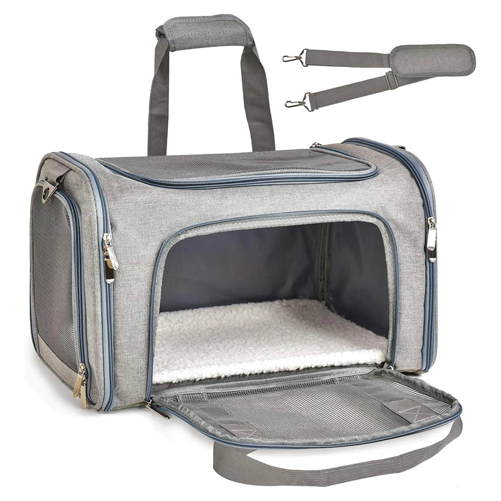 Collapsible Pet Carrier for Cats Dogs Puppies Up to 6.8kg Portable Travel Pet Bag Airline Carrier Gray 50 × 34 × 34cm
