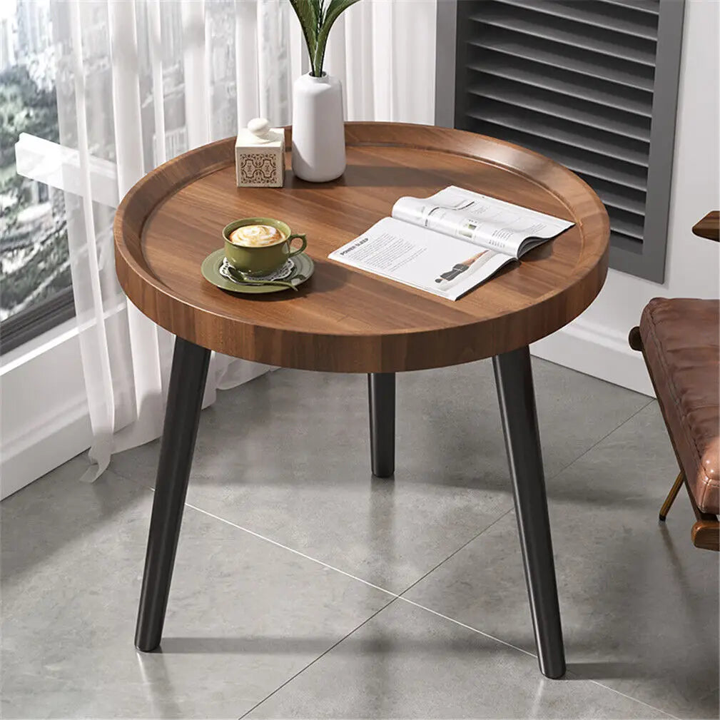 Coffee Table Set 2-in-1 Irregular Wooden Sofa Side Tables Oval(80x55x38cm) Round(40x47.5cm)