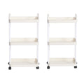 2 Pack 3 Tier Rolling Storage Cart Multi Layer Organizer Rack with Wheels Kitchen Bathroom Bedroom Shelf White 23.5 × 36 × 66cm