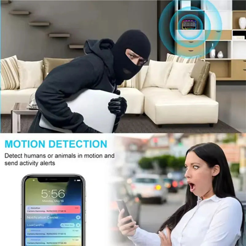 WiFi 6 Security Camera Alarm Clock with RGB Bluetooth Speaker 4K HD Motion Detection Remote Viewing 12x6.03x7.63cm