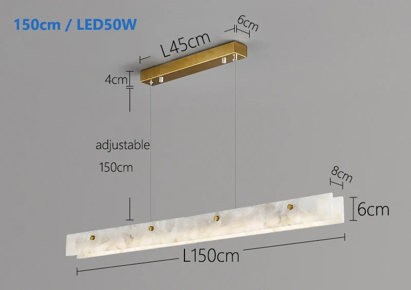 LED Marble Pendant Light 150cm Modern Linear Chandelier for Kitchen Island Dining Room and Bar Gold
