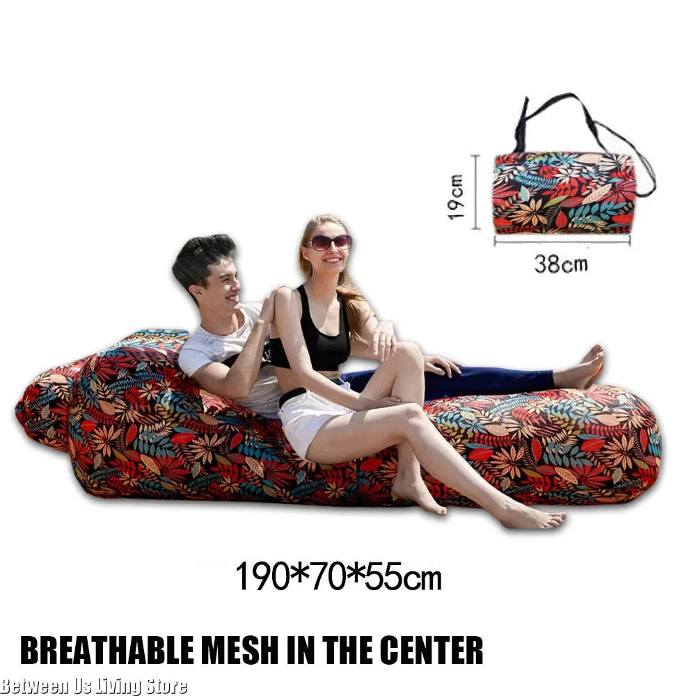 Inflatable Sofa Bed Extra Wide 190 x 70 cm Non-Roll Air Lounger for Beach, Garden and Indoor Use