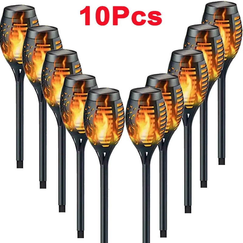 Solar Flame Torch Lights 10 Pack Waterproof LED Garden Path Lights Flickering Outdoor Landscape Lamps