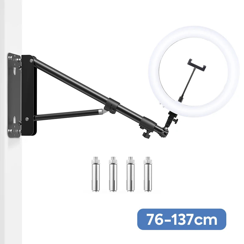 Photography Video Light Kit 60W LED Studio Light with Wall Mount Boom Arm Stand Cold and Warm Lighting 137cm