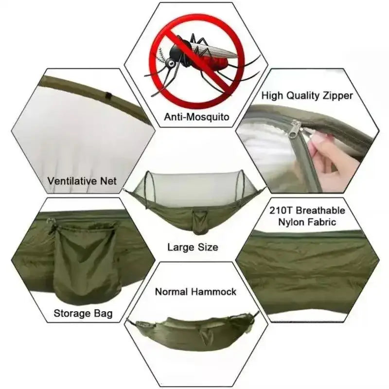 Outdoor Hammock 250 x 120 cm Lightweight Parachute Fabric Single-Person Army Green