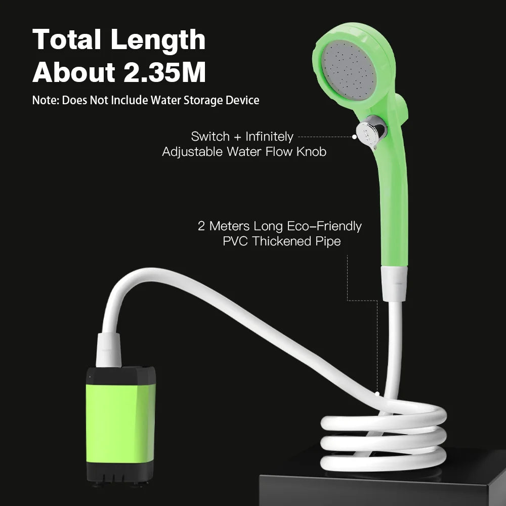 Portable Camping Shower Pump Kit with Digital Display 6000mAh Battery Outdoor RV Shower Green Full Screen
