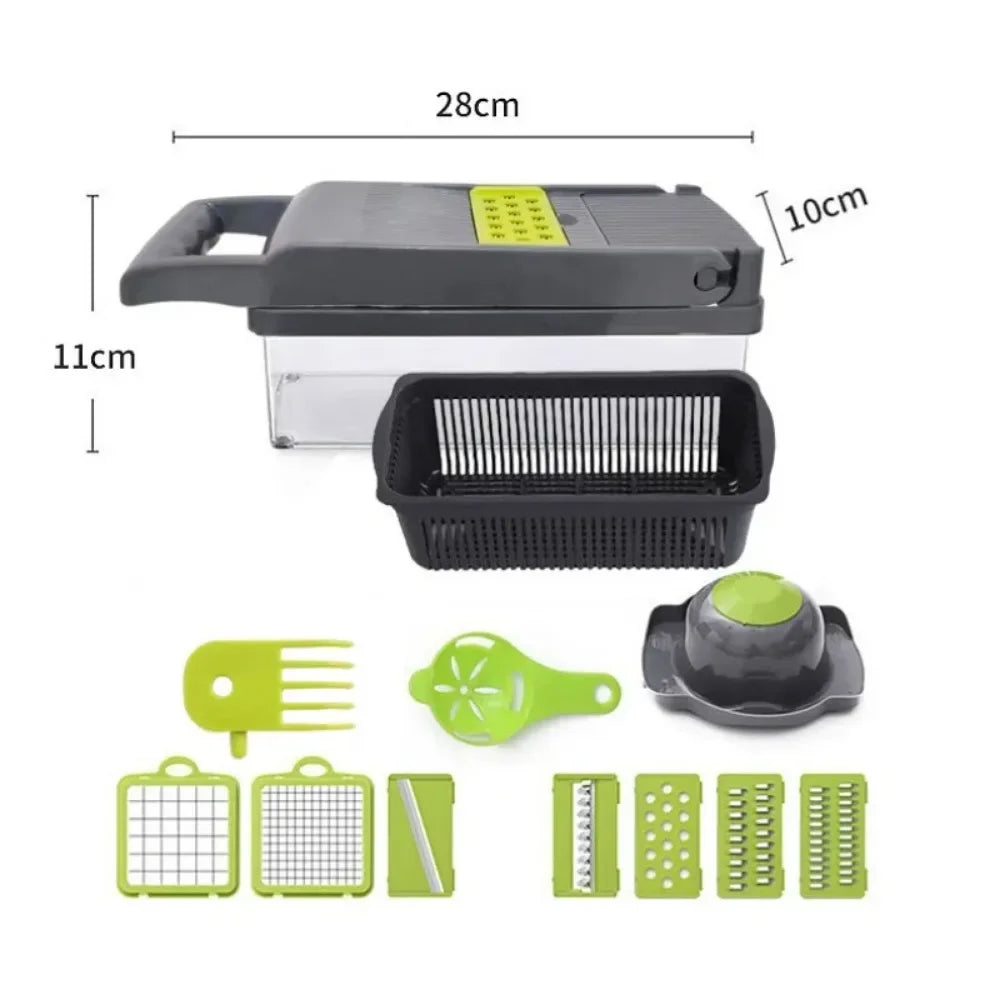14 in 1 Vegetable Chopper Food Slicer Dicer Grater Multifunctional Kitchen Cutter with Handle Manual Processor Grey 28 × 10 × 11cm