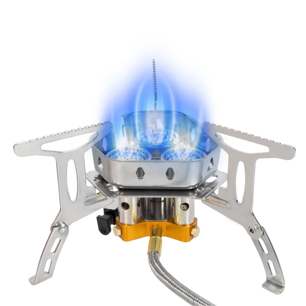 3 Head Gas Camping Stove 5800W Folding Backpacking Burner Outdoor Hiking BBQ Picnic Cooking Furnace 15 × 5.5 × 9cm