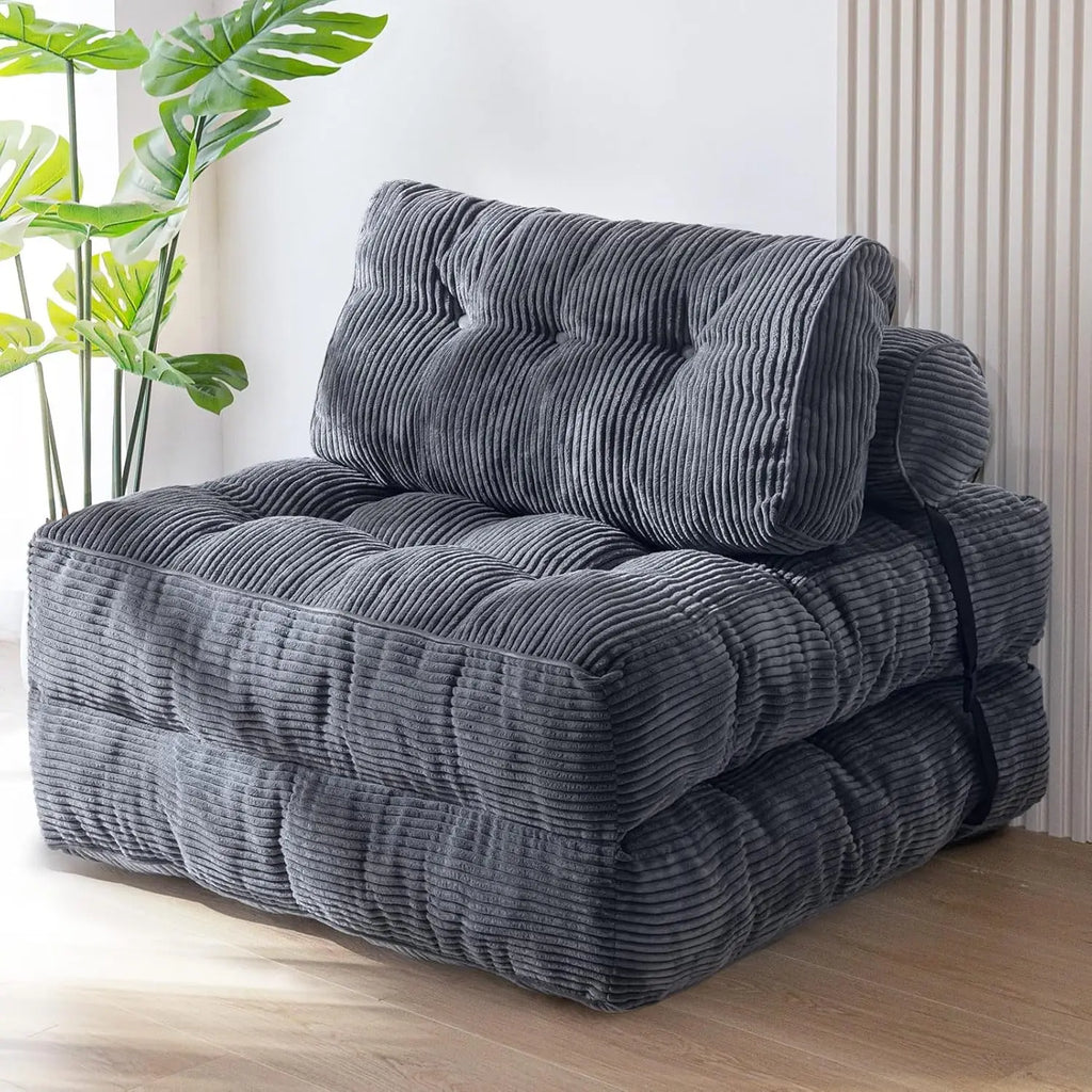 Folding Sofa Bed 85 x 190 cm Grey with Headrest and Lumbar Pillow