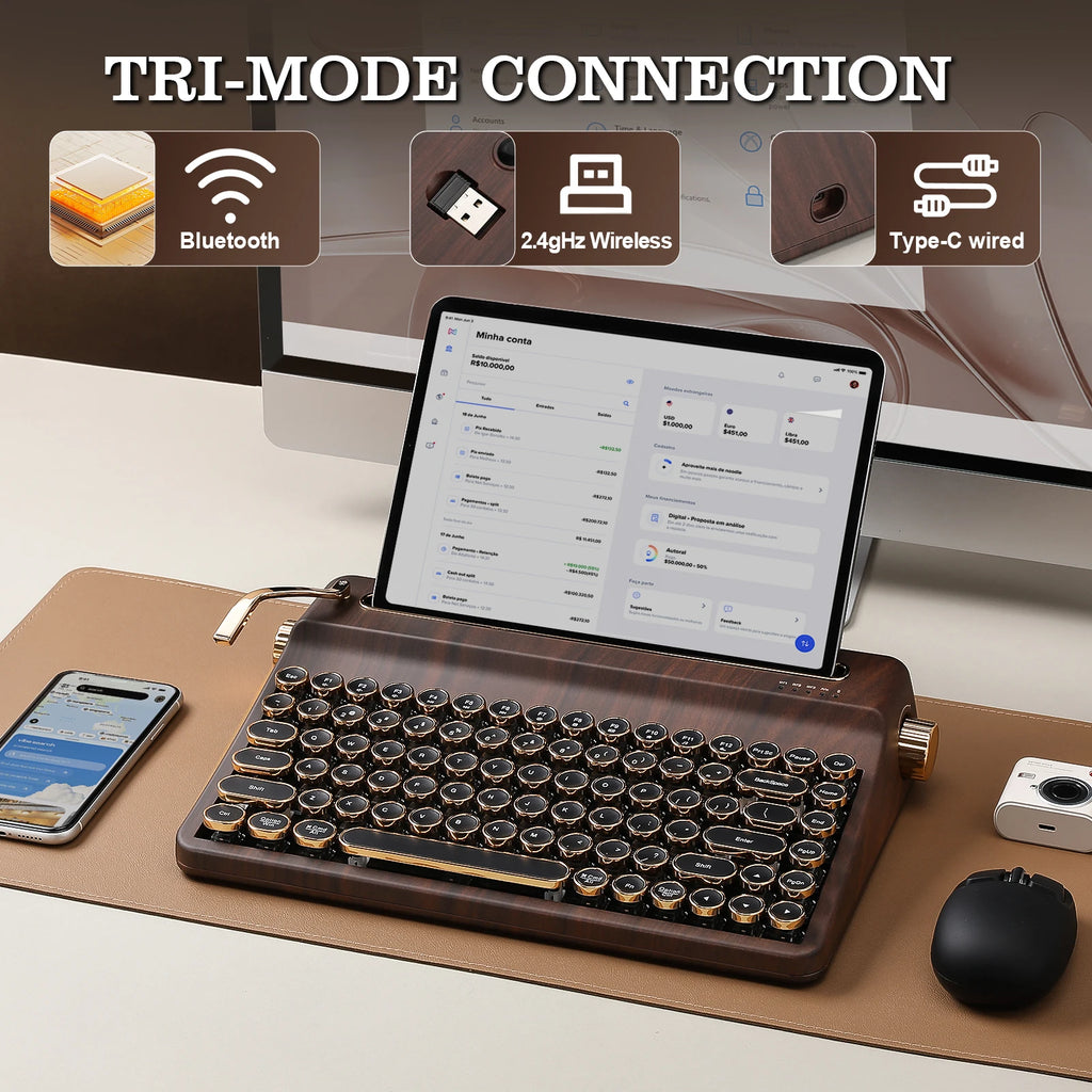 Mechanical Keyboard Wireless QMK VIA RGB Wood Grain for Mac & Windows with Onyx Tactile Switches