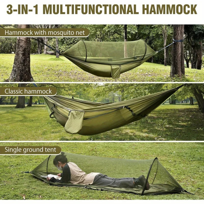 Camping Hammock with Mosquito Net 0.72 kg Ultralight 210T Parachute Nylon Army Green