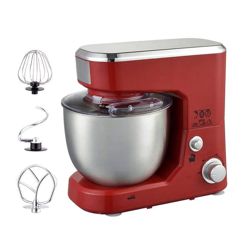 5L Stainless Bowl Electric Stand Mixer Food Blender Egg Whisk Cream Beater Cake Dough Kneading Machine Red AU Plug