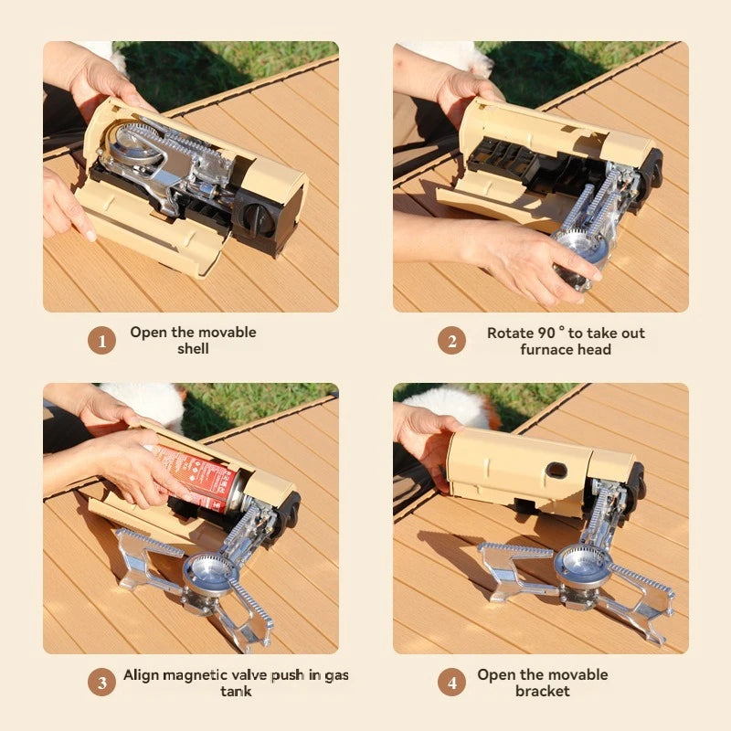 Portable Camping Cassette Gas Stove 2670W Folding Outdoor Cooker Burner for Hiking BBQ Travel Cooking Khaki