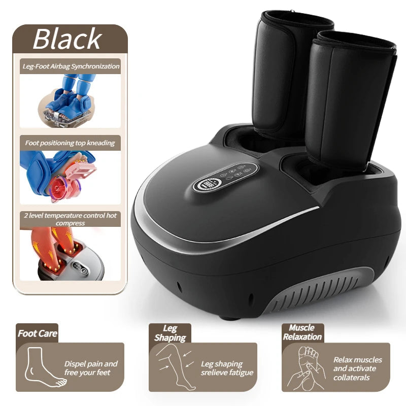 Electric Foot Massager with 8D Kneading Rollers Air Compression Heating Foot & Calf Massager AU Plug Black
