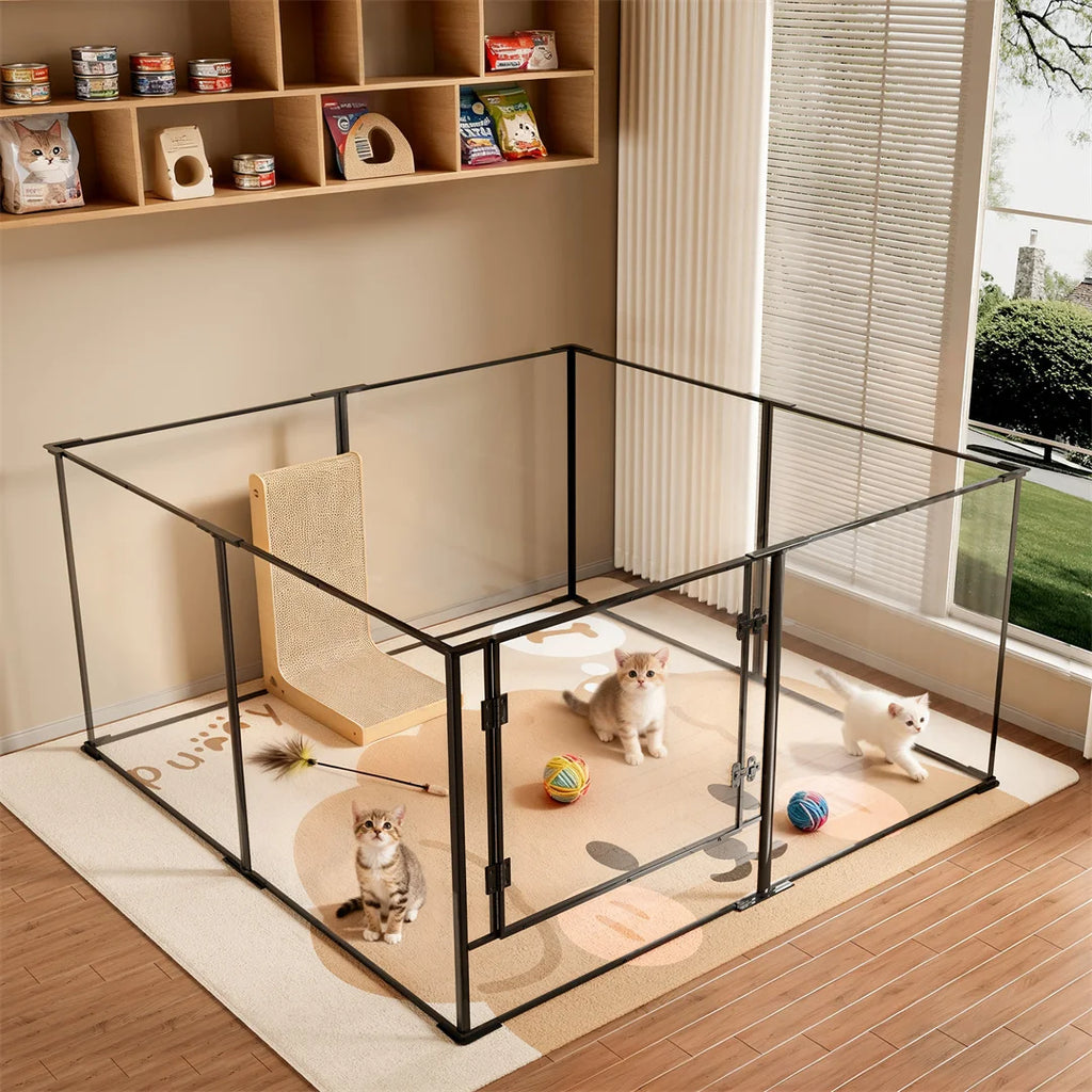 Acrylic Dog Playpen 8 Panel Clear Pet Exercise Fence Black 122x122x61cm