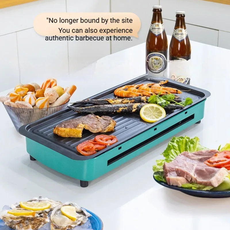Electric Grill Non-Stick Multi-Function BBQ Grill for Meat, Seafood and Vegetables Green 44 × 22cm