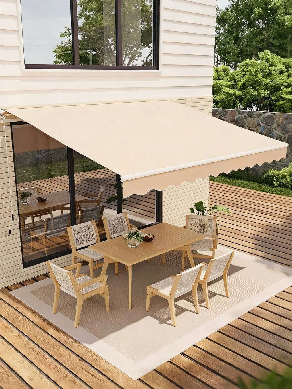 Canvas Window Awning Fabric Window Awning Textile Awning Roll-out Awning 305x244cm Manual Extendable Beige