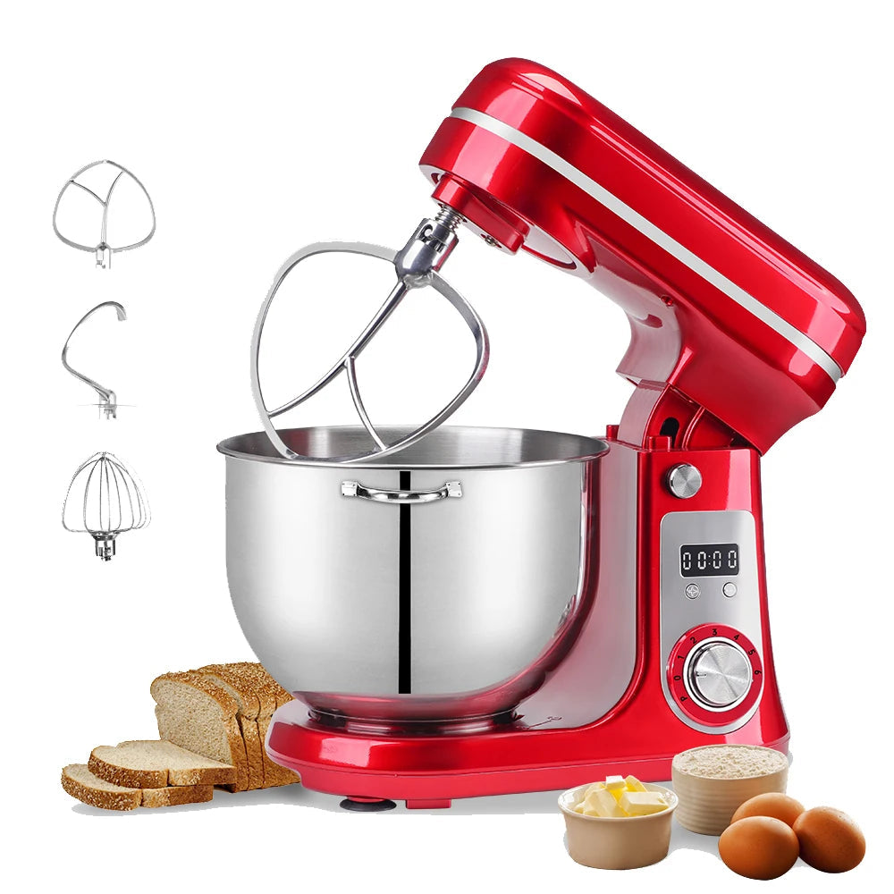 1200W Kitchen Stand Mixer 6L Food Blender Quiet Motor Egg Whisk Dough Kneader 6 Speed Baking Mixer Red BM-601 AU