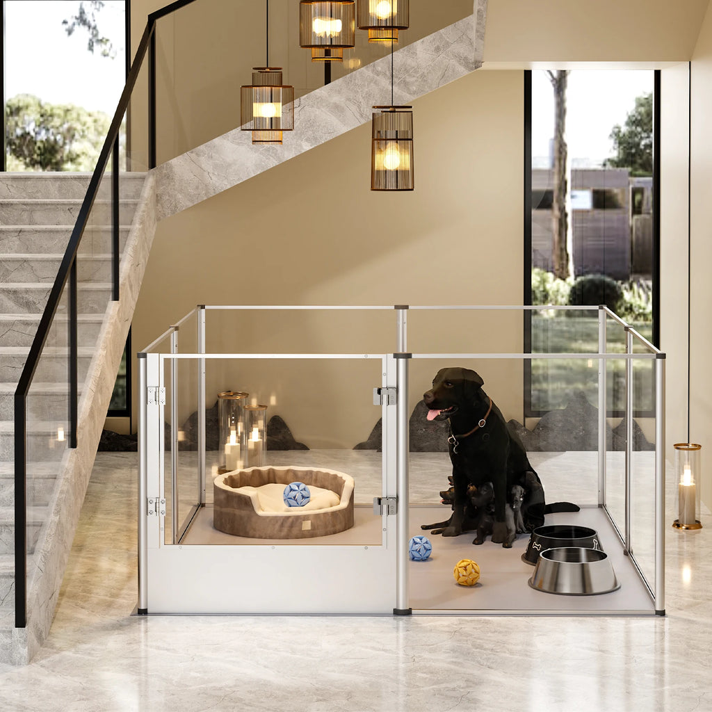 Dog Puppy Playpen Exercise Pen Containment Pen For Small & Medium Dogs and Rabbits silver 132 x 132 x 80.5 cm