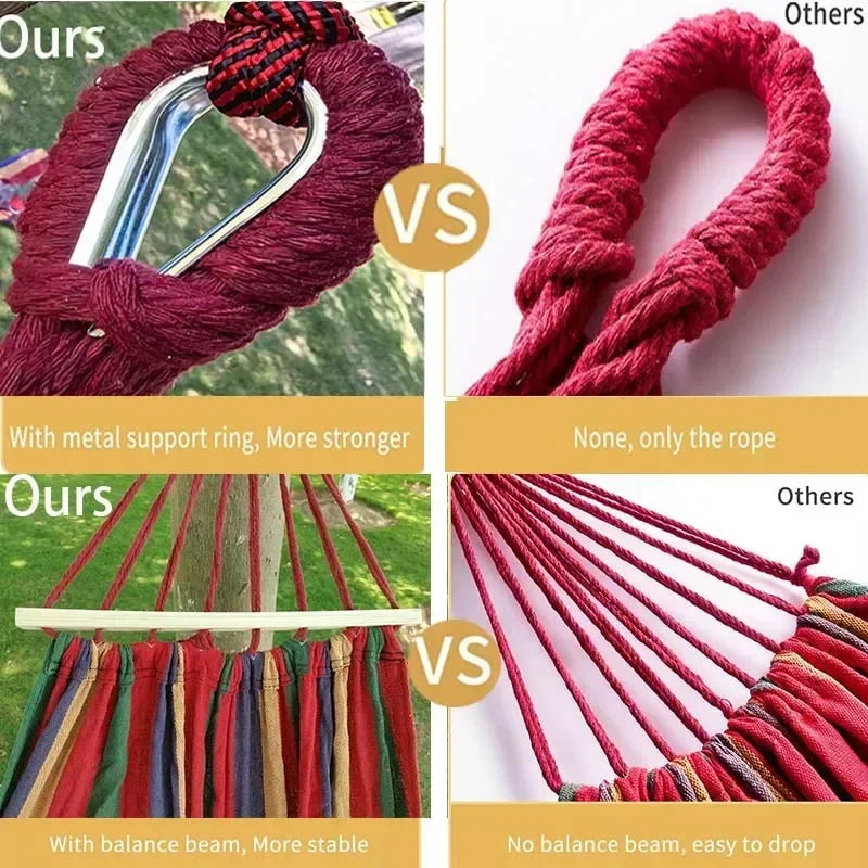 Canvas Outdoor Camping Hammock Double Size 200 x 150 cm with Carry Bag - Anti Rollover Thick Fabric