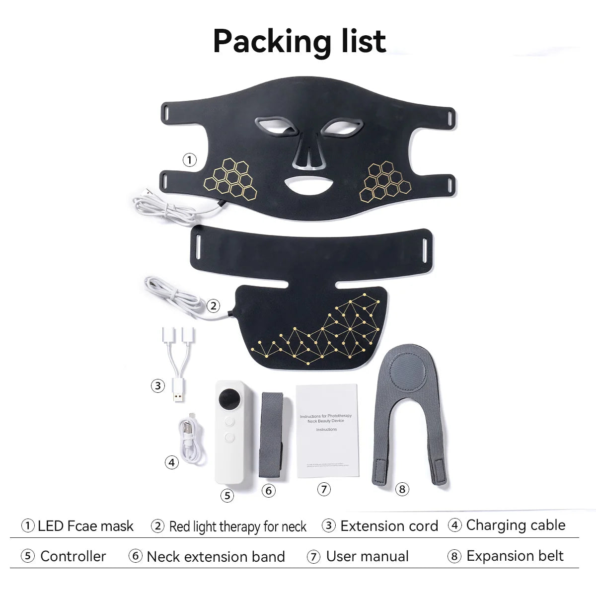 Hello Face Rechargeable LED Red Light Therapy Face & Neck Mask 2-in-1 Infrared Skincare Device Black