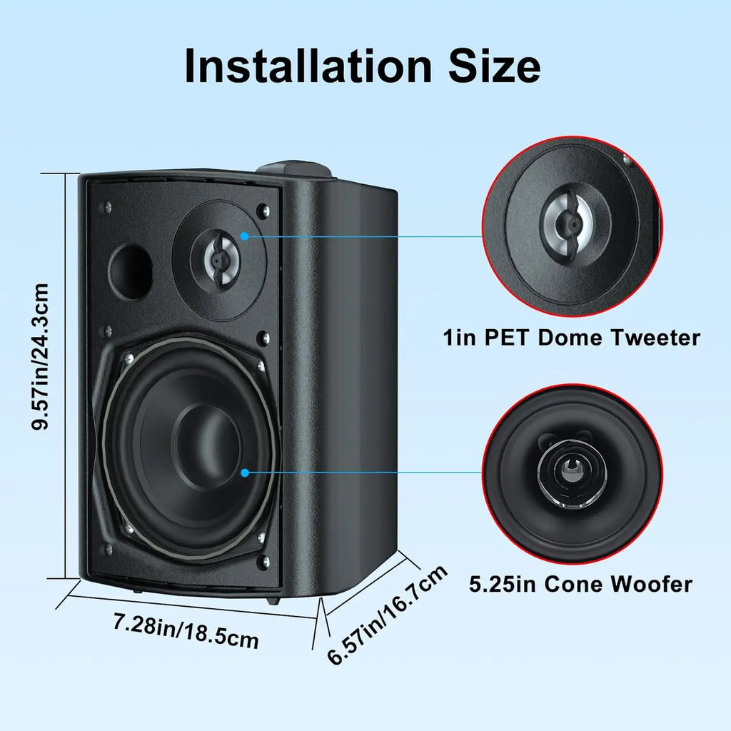 Outdoor Wall Mount Speakers 300W Waterproof Passive Wired Audio System 2 Pack Black 24.3x18.5x16.7cm