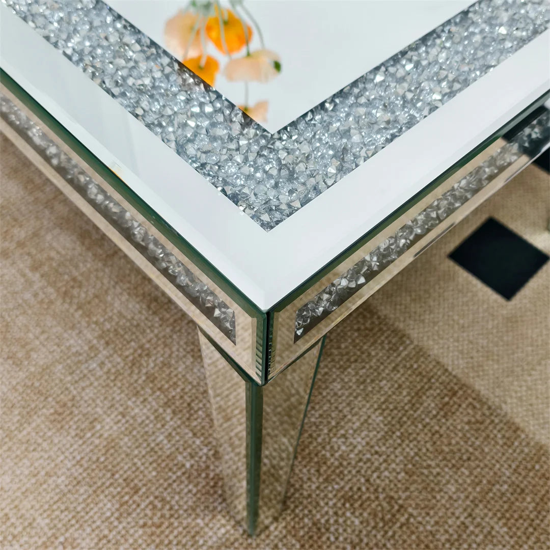 Coffee Table Mirrored Rectangular Crystal Inlay Living Room Table Silver 120x60x45cm