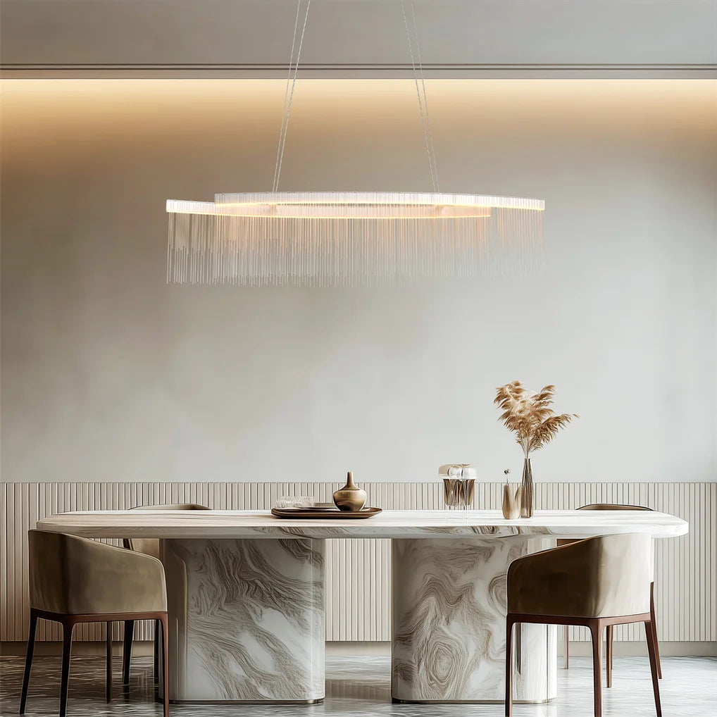 Chandelier Rectangle Crystal Tassel Pendant Light Dimmable LED 110x13x3cm