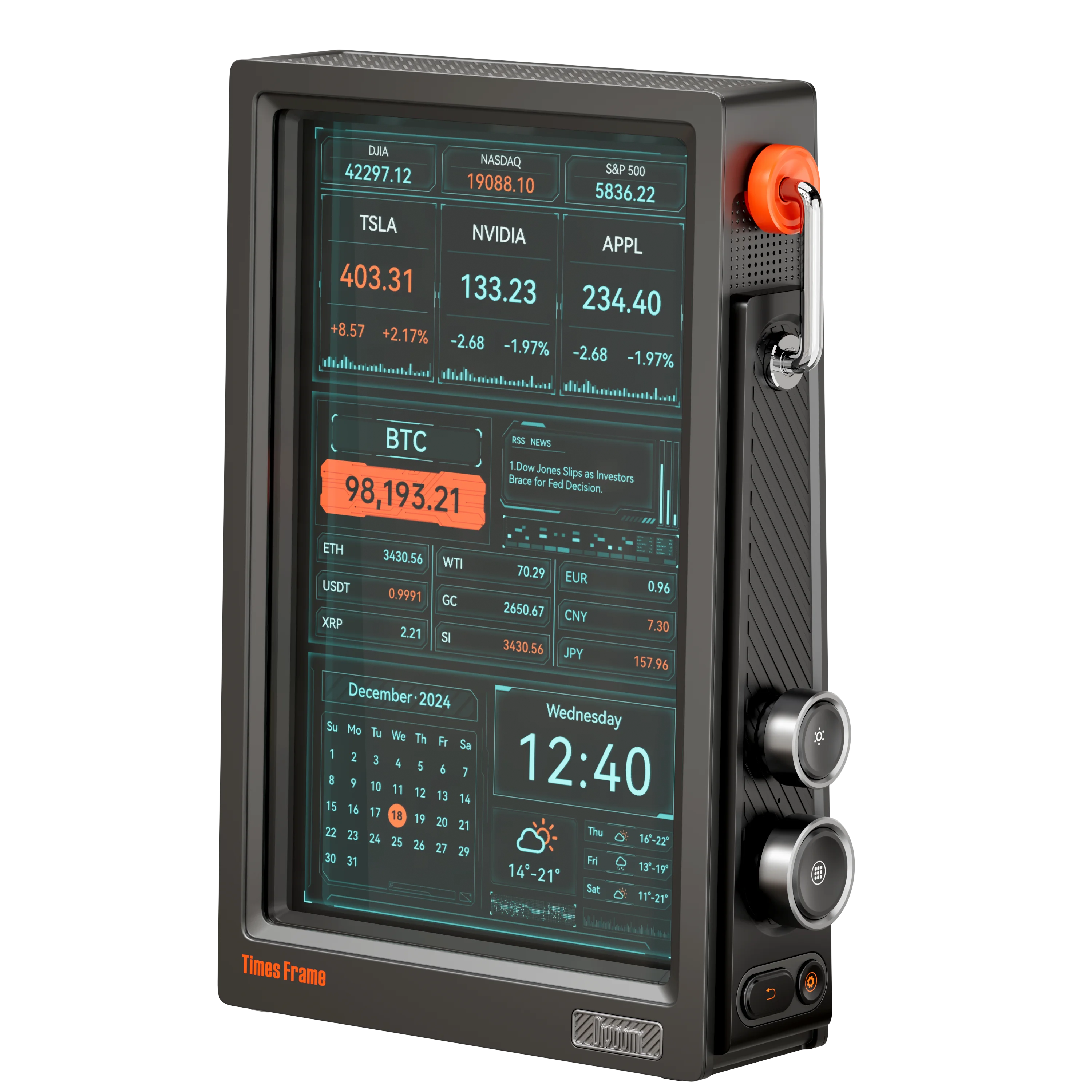 25.6cm Smart Digital Display with HD Screen, Customisable Clock, Weather, Calendar and App Control – Black