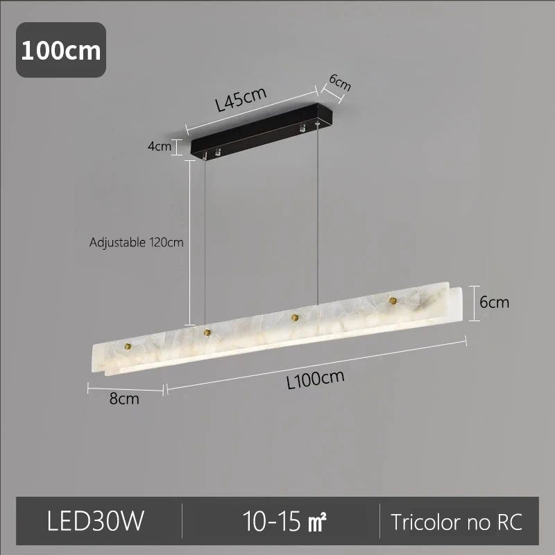 LED Marble Pendant Light 100cm Modern Linear Chandelier for Kitchen Island Dining Room and Bar Black