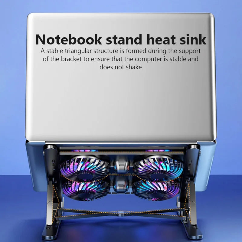 Foldable Laptop Cooling Pad Stand Adjustable Notebook Cooler Base with Four Fans Portable Support for 33-44cm Laptop Black