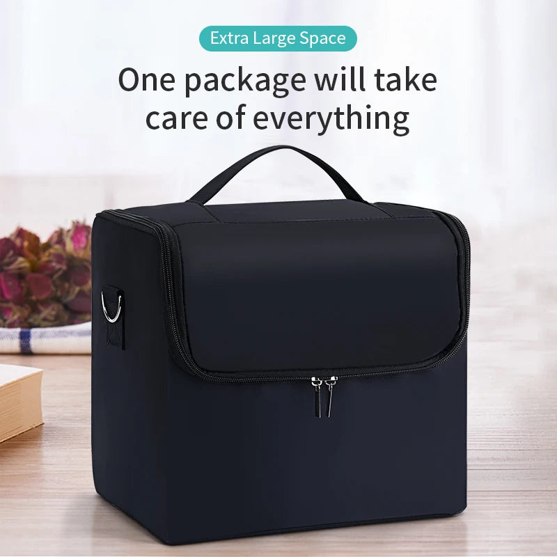 Large Makeup Carrying Train Case 4 Tier Professional Nail Organizer Travel Storage Box Adjustable Cosmetic Case Black