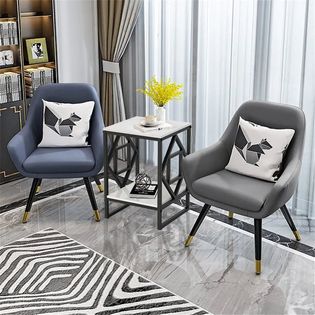 2 Tier Square Coffee Side Table 40x40x45cm Sintered Stone Top Metal Frame Black White Living Room End Table