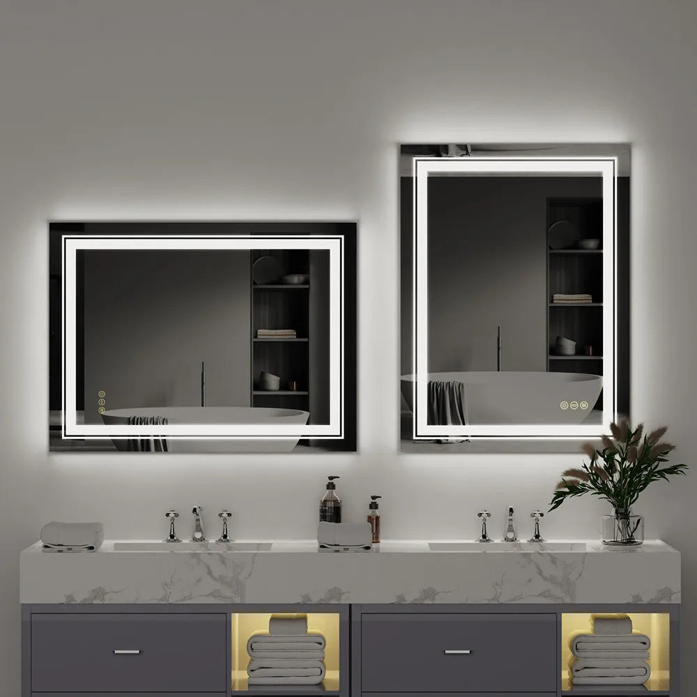 Bathroom Mirror LED Waterproof Dimmable Double Light Vanity Mirror 70x90cm