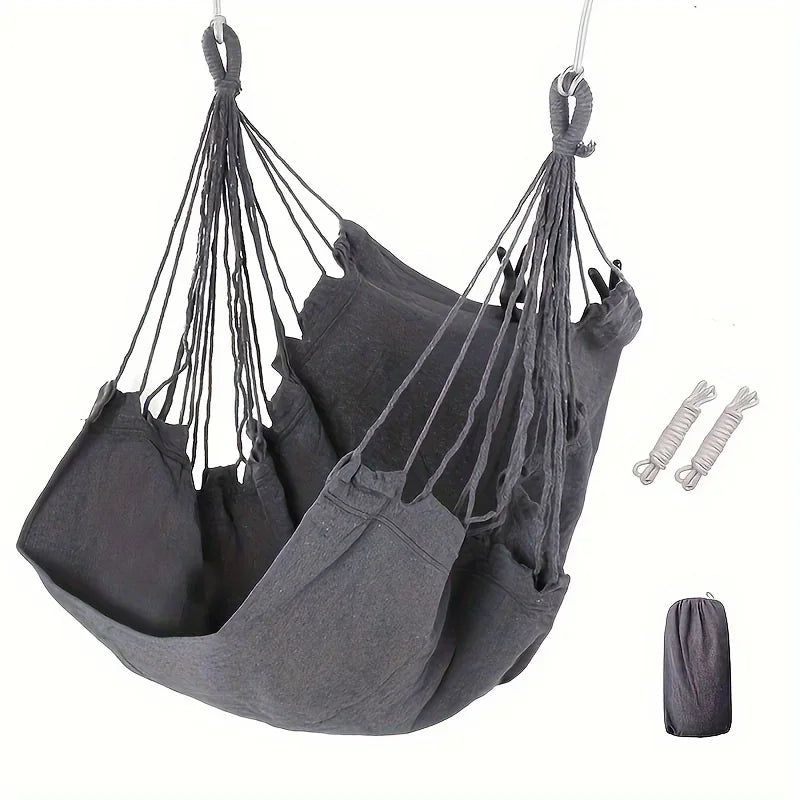 Hammock Chair Outdoor Swing Seat Portable Fabric Hanging Chair with Storage Bag Anti Rollover Design Grey 130x100cm