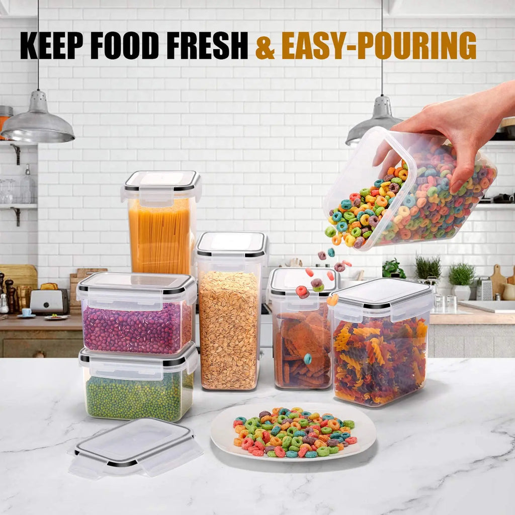 7PCS Food Storage Containers Set BPA Free Plastic Airtight Kitchen Storage Boxes with Labels Stickers Pen 14.5 × 10 × 29cm