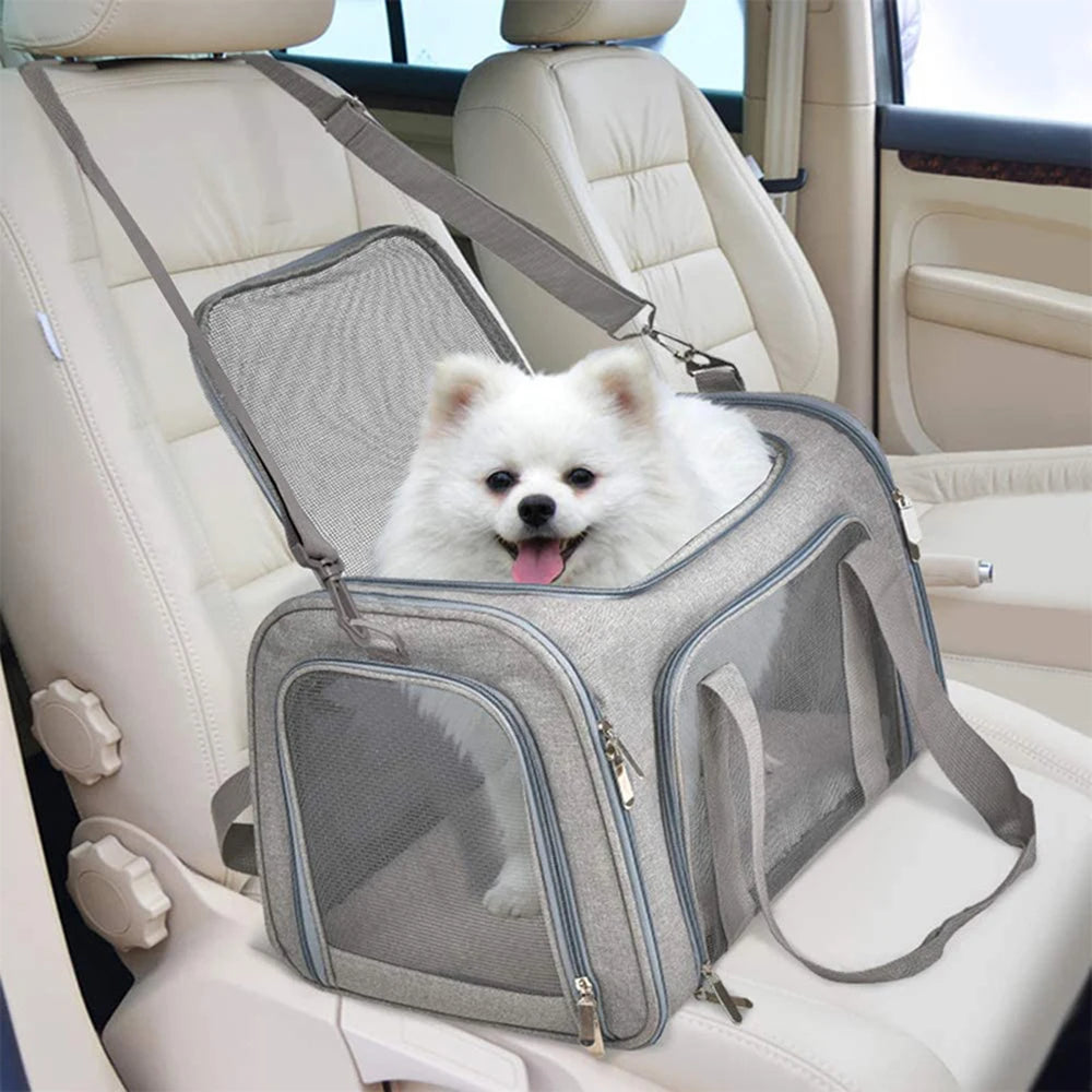 Collapsible Pet Carrier for Cats Dogs Puppies Up to 6.8kg Portable Travel Pet Bag Airline Carrier Gray 50 × 34 × 34cm
