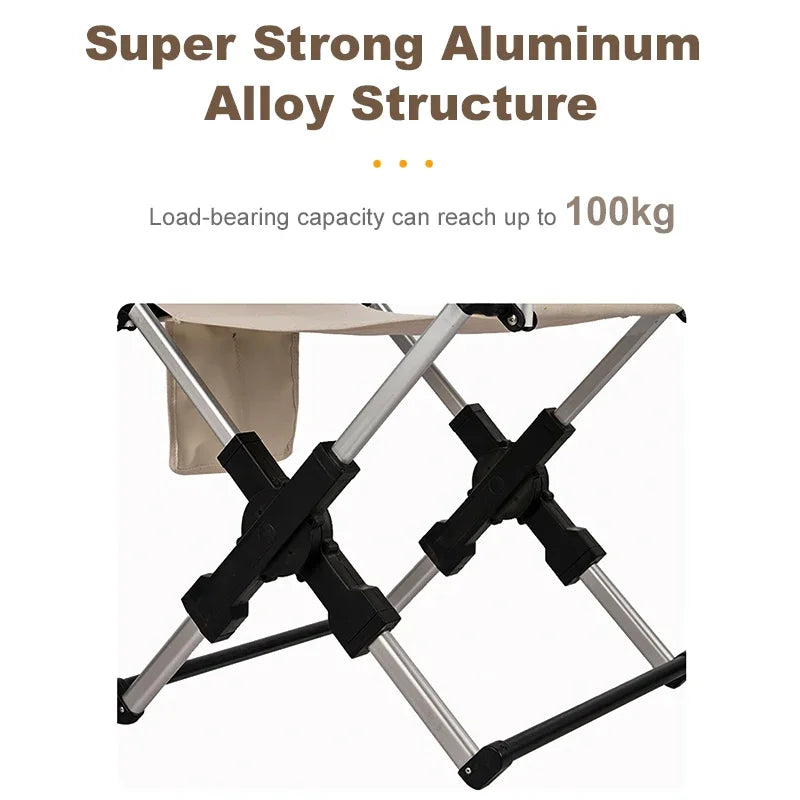 Foldable Outdoor Director's Chair Aluminium Alloy Camping Beach Fishing Hiking Picnic Chair Beige 55 × 50 × 82cm